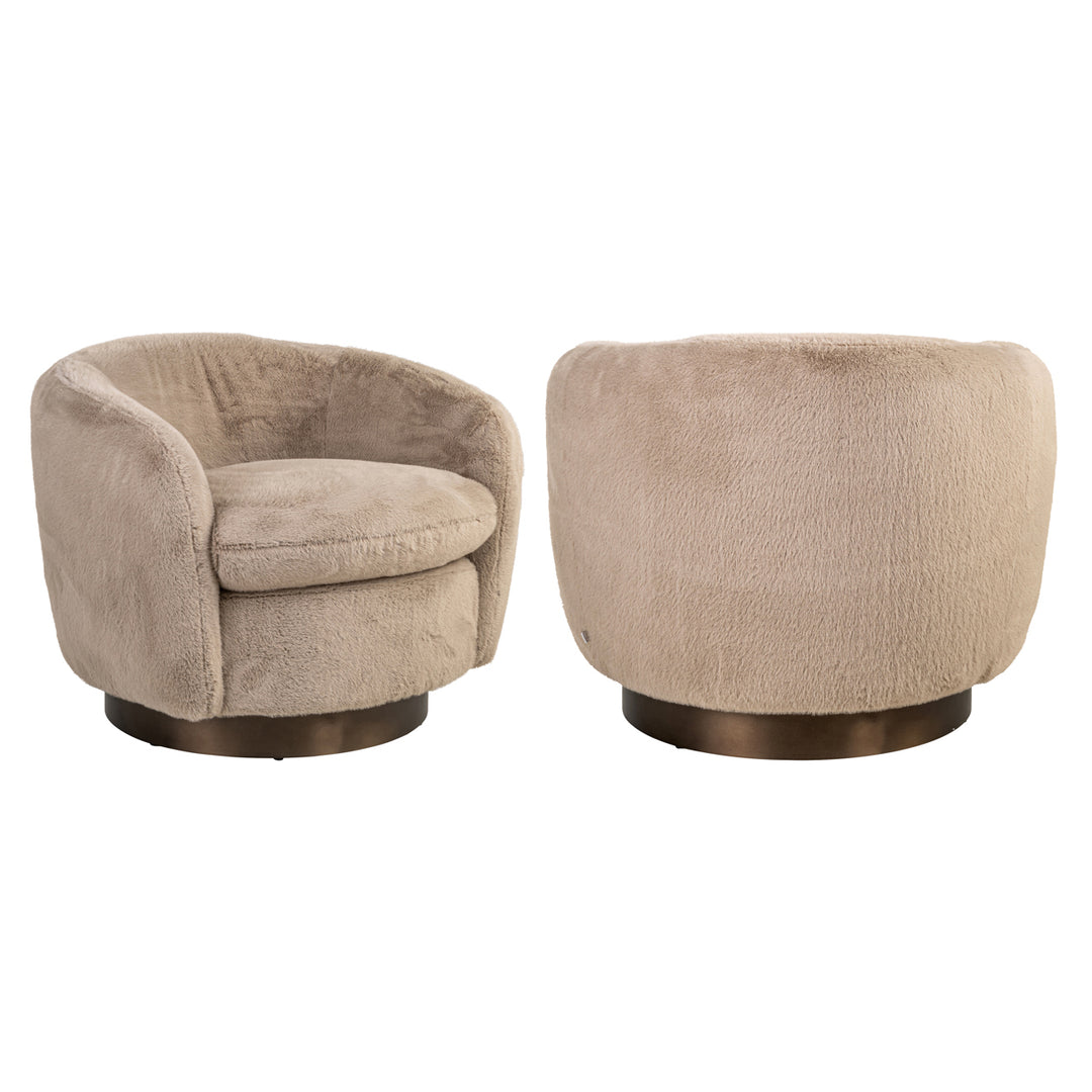 Lounge stoel Colmar khaki fluffy swivel