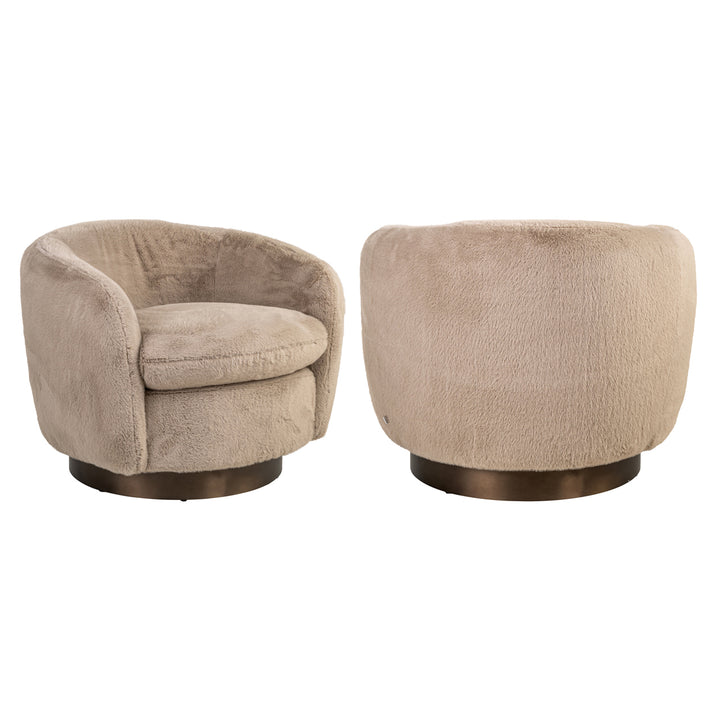 Lounge stoel Colmar khaki fluffy swivel