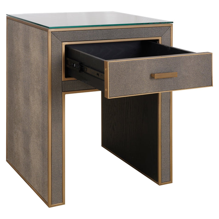 Nachtkastje Bloomville brass shagreen incl. glass top