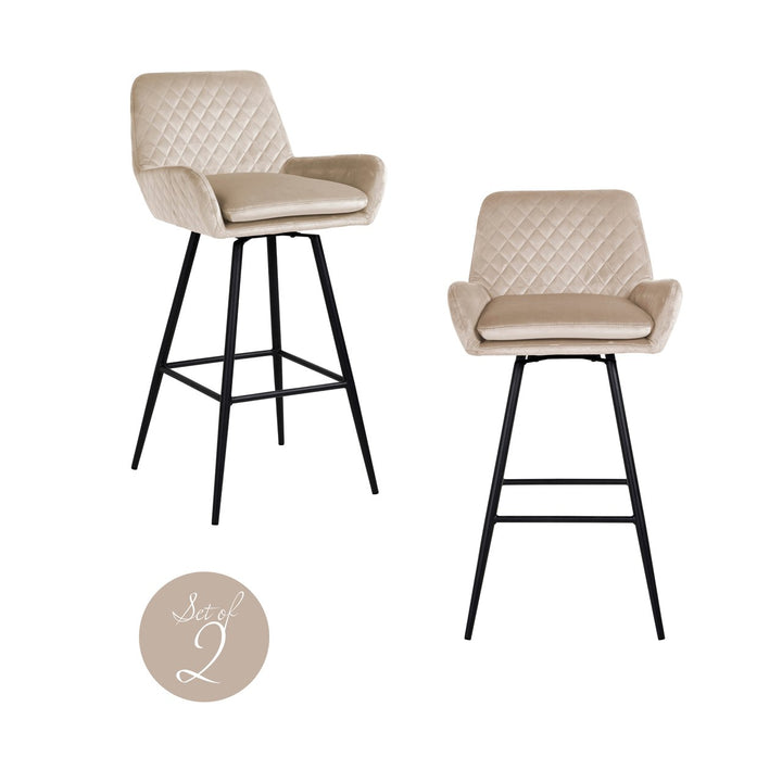 Barstoel Linsey khaki velvet swivel (Set of 2)