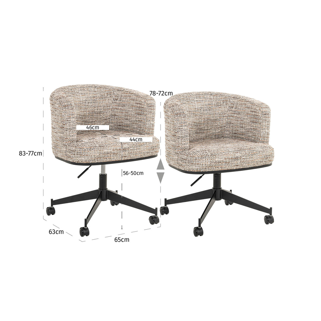 Eetkamerstoel Rochenne mocca linear swivel on wheels