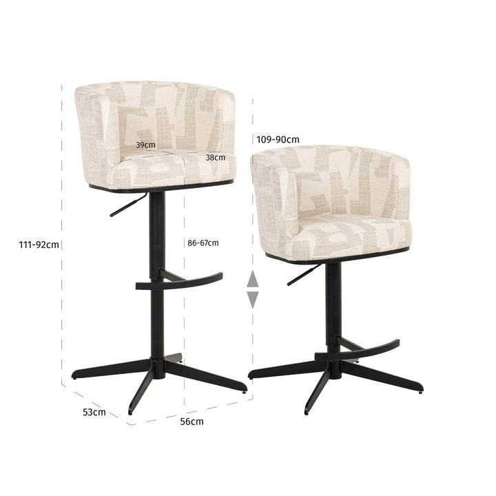 Barstoel Cheyenne beige graffic swivel