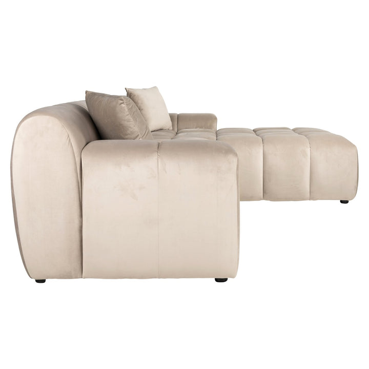 Bank Cube khaki velvet 3-seater + lounge right