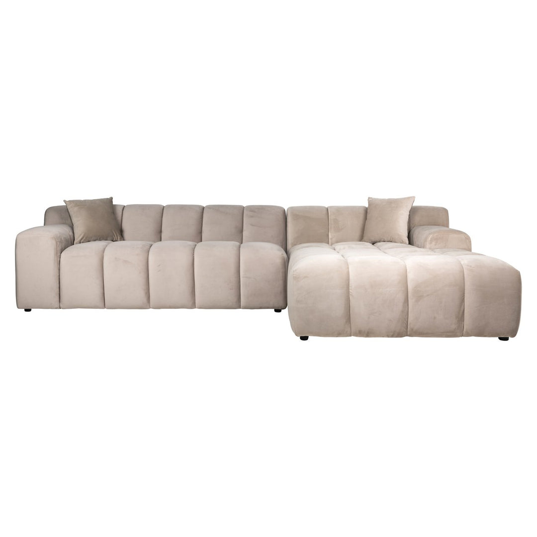 Bank Cube khaki velvet 3-seater + lounge right